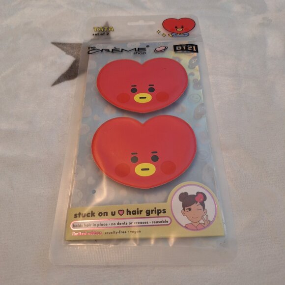 New In Package The Creme Shop x BT21 Stuck On U Tata V 2 Hair Grips Set Red - Picture 1 of 8